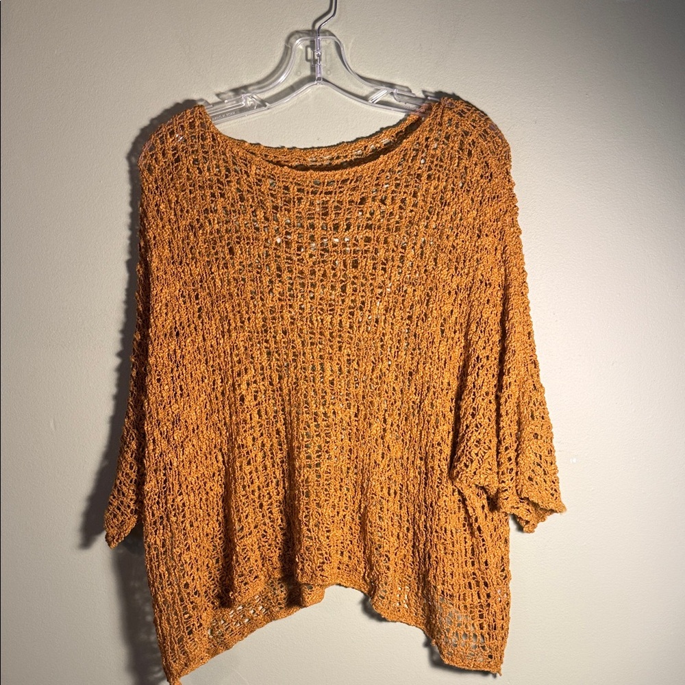 Open-Knit Crochet Boxy Sweater - Orange